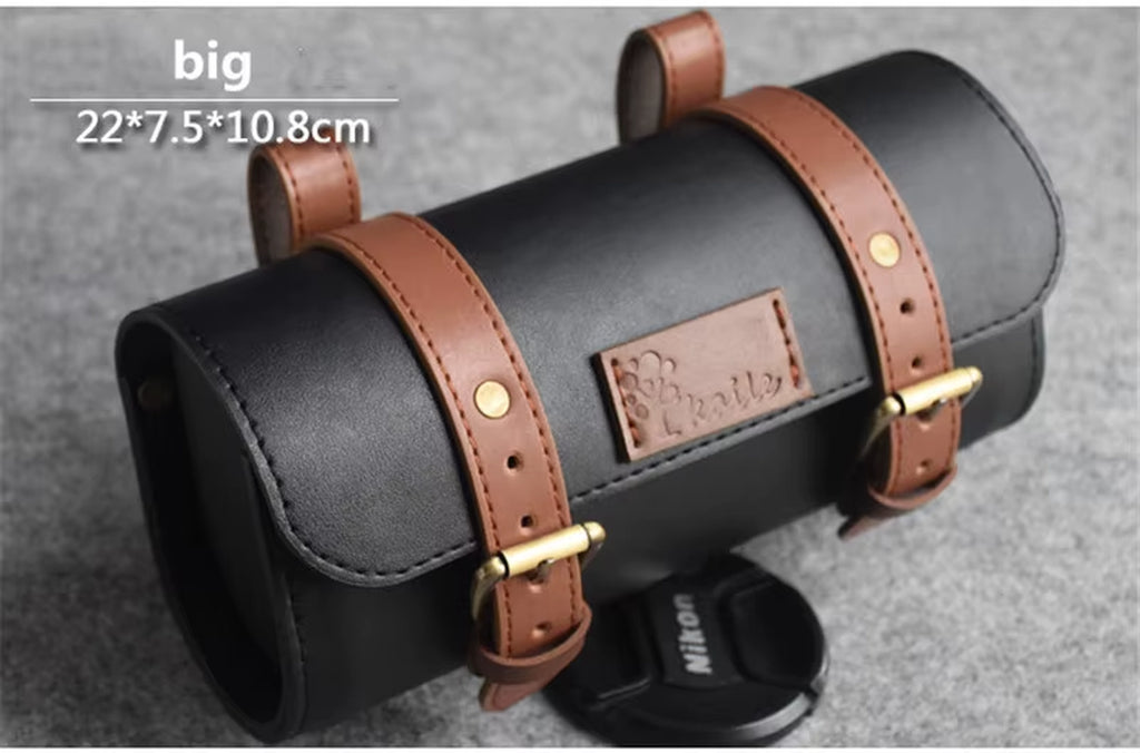 Bicycle Bag Handmade Leather Rainproof Riding Bag Handlebar Saddle Bag Fit Brompton Road Bike MTB PU Leather Tool Bag