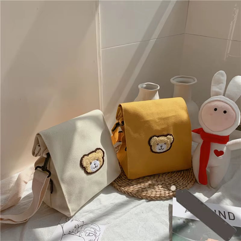 Casual Cute Bear Messenger Bag Girl Canvas Shoulder Bag Women Fashion Crossbody Bag Student Bag Dropshipping