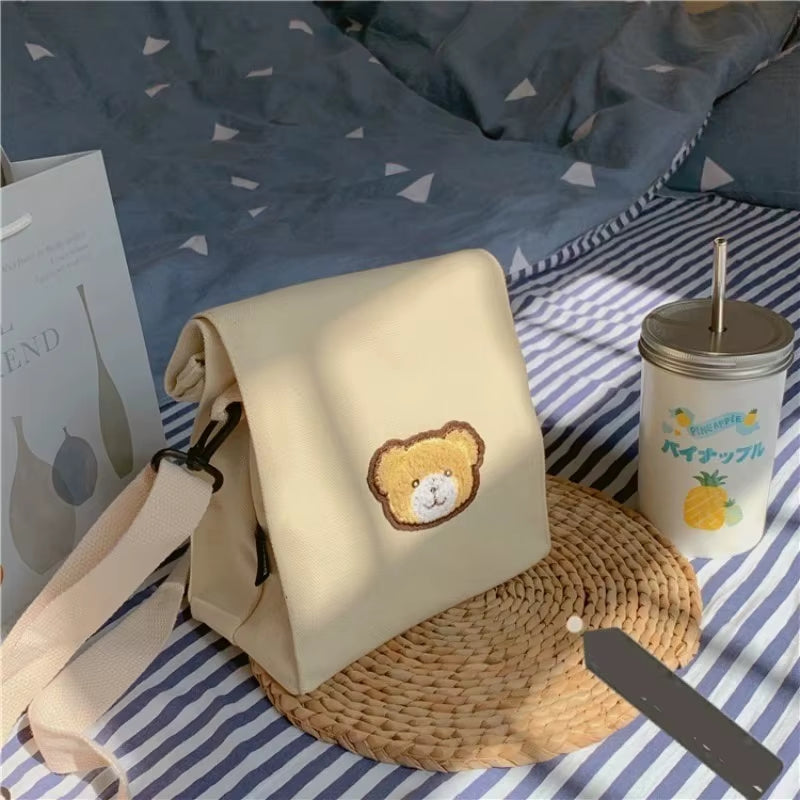 Casual Cute Bear Messenger Bag Girl Canvas Shoulder Bag Women Fashion Crossbody Bag Student Bag Dropshipping